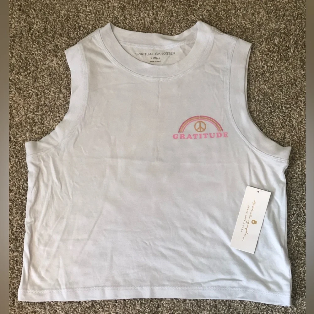SPIRITUAL GANGSTER "My Attitude Is Gratitude" White Crop Tee Sz XS - Picture 2 of 7